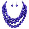 Multi Strand Simulated Pearl Necklace and Earrings Jewelry Set (Cobalt Blue/Silver Tone)