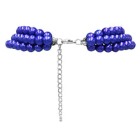 Multi Strand Simulated Pearl Necklace and Earrings Jewelry Set (Cobalt Blue/Silver Tone)