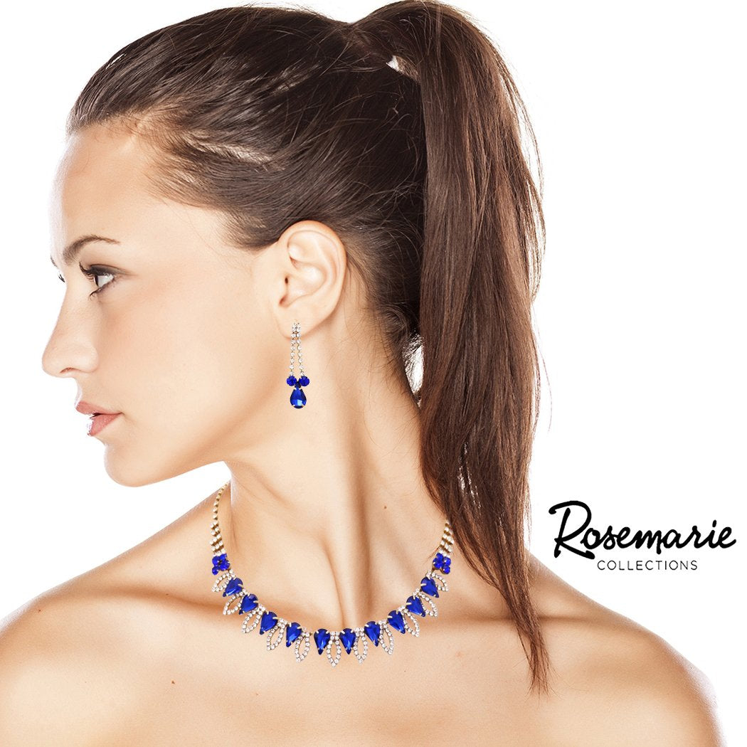 Collections Pave Brilliant Blue Crystal State Necklace and Earring Collar Teardrop – Rosemarie