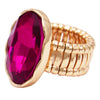 Statement Oval Crystal Stretch Cocktail Ring Gold Tone Fuchsia