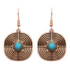 Women's Textured Gold Tone Statement Turquoise Circular Dangle Drop Earrings