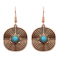 Women's Textured Gold Tone Statement Turquoise Circular Dangle Drop Earrings