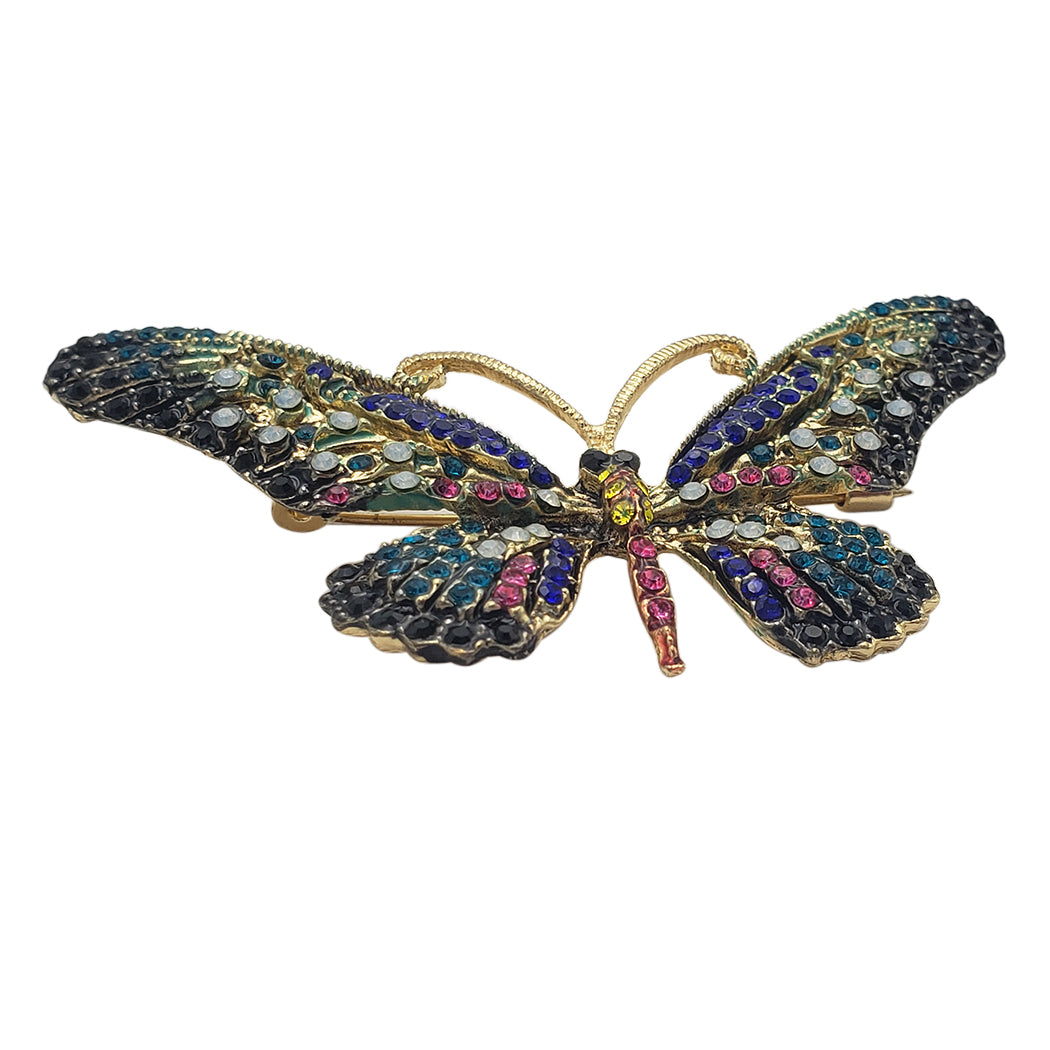 Stunning Gold Tone Colorful Crystal Pave Butterfly Brooch Pin, 3