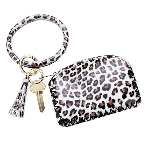 Stylish pocket purse zipper pouch printed key ring keychain