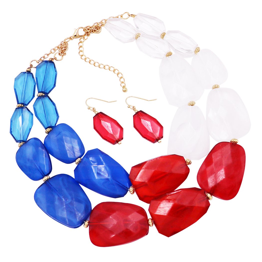 Paparazzi red white online and blue necklace