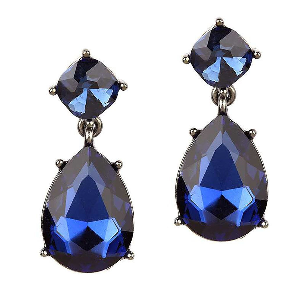 Women s Dark Blue Crystal Teardrop Rhinestone Statement Post