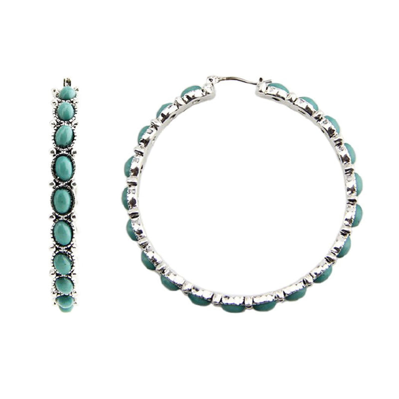 Stunning South Western Style Turquoise Howlite Hoop Earrings, 55mm (Burnished Silver Tone)