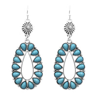 Stunning South Western Style Turquoise Howlite Oval Hoop Earrings, 2.5" (Silver Tone)