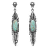 South West Style Turquoise Howlite Decorative Burnished Silver Tone Feather Dangle Earrings, 2.5"