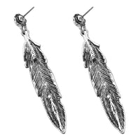 South West Style Turquoise Howlite Decorative Burnished Silver Tone Feather Dangle Earrings, 2.5"