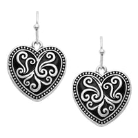 Tailored Decorative Metal Scroll Heart Dangle Earrings, 1"