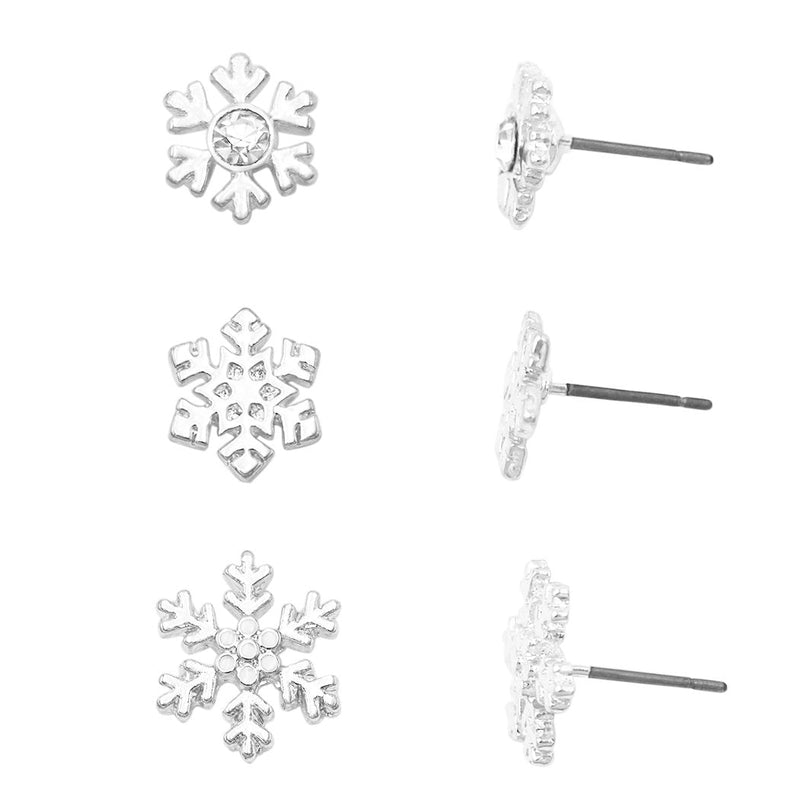 Christmastime Set of 3 Decorative Winter Snowflake Holiday Stud Earrings