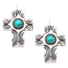 Western Style Statement Textured Metal Cross With Turquoise Howlite Dangle Earrings, 2.25"