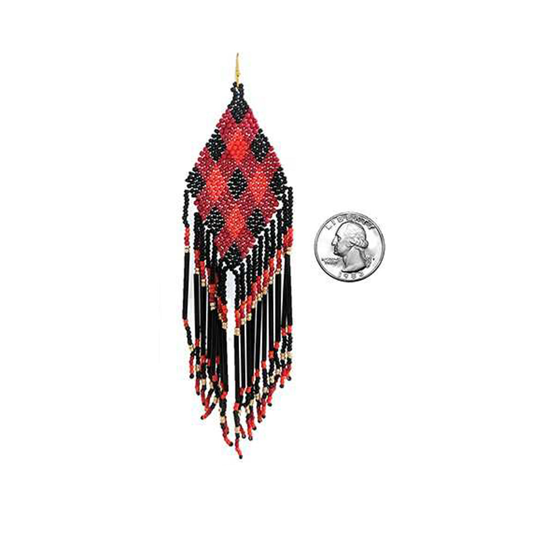 Iridescent Red Beaded Triangle Seed Bead Earrings-Goldfilled