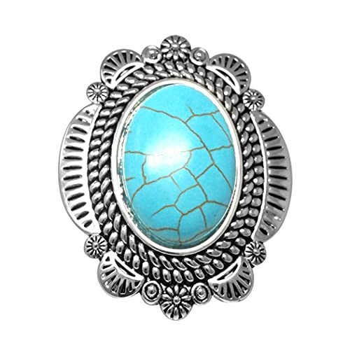 Western Style Semi Precious Natural Howlite Turquoise Stone Concho Stretch Cocktail Ring (Large Rope Concho Frame)