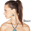 Southwestern Style Concho and Beads with Teardrop Howlite Stone Pendant Statement Necklace Earrings Set, 18"-21" with 3" Extender (Turquoise Howlite Silver Tone)