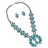 Gorgeous Statement South Western Natural Semi Precious Howlite Squash Blossom Necklace Earrings Set, 27"-30" with 3" Extension (Turquoise Blue)