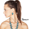 Gorgeous Statement South Western Natural Semi Precious Howlite Squash Blossom Necklace Earrings Set, 27"-30" with 3" Extension (Turquoise Blue)