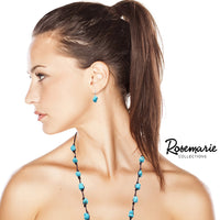 Western Style Statement Concho Pendant With Turquoise Stone And Vegan Suede Tassel Necklace Earrings Set, 36"+3" Extender