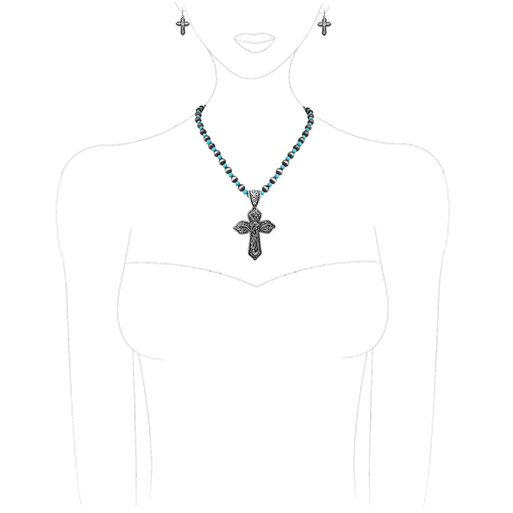 Rosemarie's Religious Gifts Cowgirl Chic Statement Western Style Christian  Turquoise Cross Charms on Vegan Leather Braided Cord Necklace Earrings Gift  Set,18+3 Extension, Cross Charms