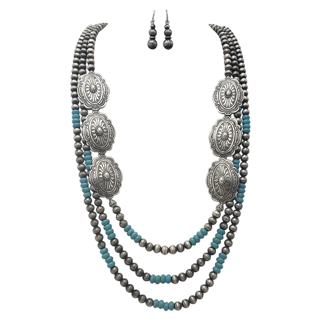 Glass Kundan Beaded Long Necklace Turquoise For Girls – beadsnfashion