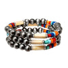 Set of 3 Western Metallic Bead And Howlite Stone Stretch Bracelets, 2.5" (Metallic Gunmetal Silver with Multicolored Beads)