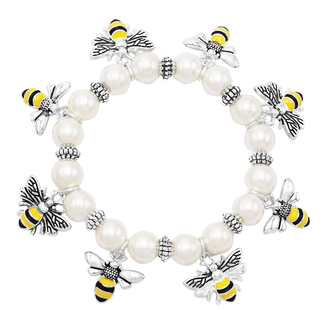 Crystal Bee Charm Beaded Bracelet for Women