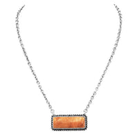 Simple Western Semi Precious Howlite Stone Bar Pendant Necklace, 18"+3" Extender (Orange Howlite Stone)