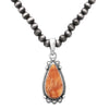 Western Style Natural Howlite Teardrop Pendant On 5mm Metallic Pearl Strand Necklace, 18"+3" Extension (Orange Howlite)