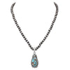 Western Style Natural Howlite Teardrop Pendant On 5mm Metallic Pearl Strand Necklace, 18"+3" Extension (Turquoise Howlite)