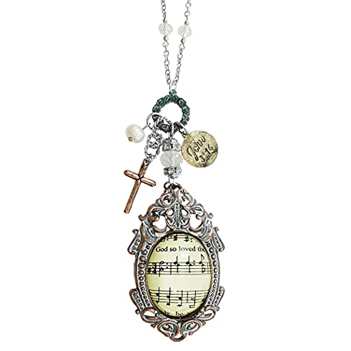 Rosemarie's Religious Gifts Women's Inspirational Hymnal JOHN 3:16 Glass Bubble Cabochon With Charms Necklace, 30"+3" Extender