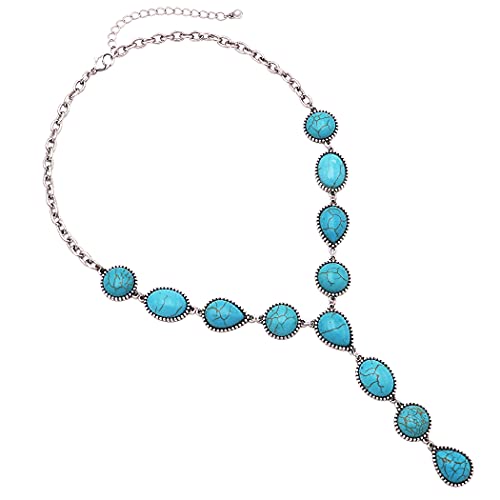 Stunning Western Semi Precious Turquoise Howlite Stone Y-Drop Necklace, 18"+3" Extender