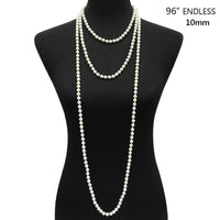 Stunning Simulated Glass Pearl Knotted Long Necklace Strand (10mm, 96", Cream)