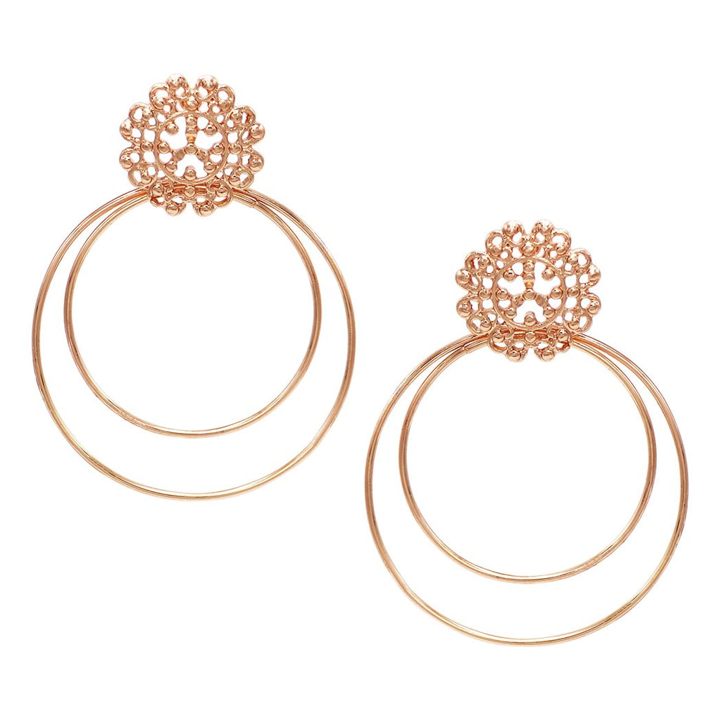 Vintage Filigree Statement Chandelier Bridal Earrings - Rose Gold Earrings + Necklace / Silver