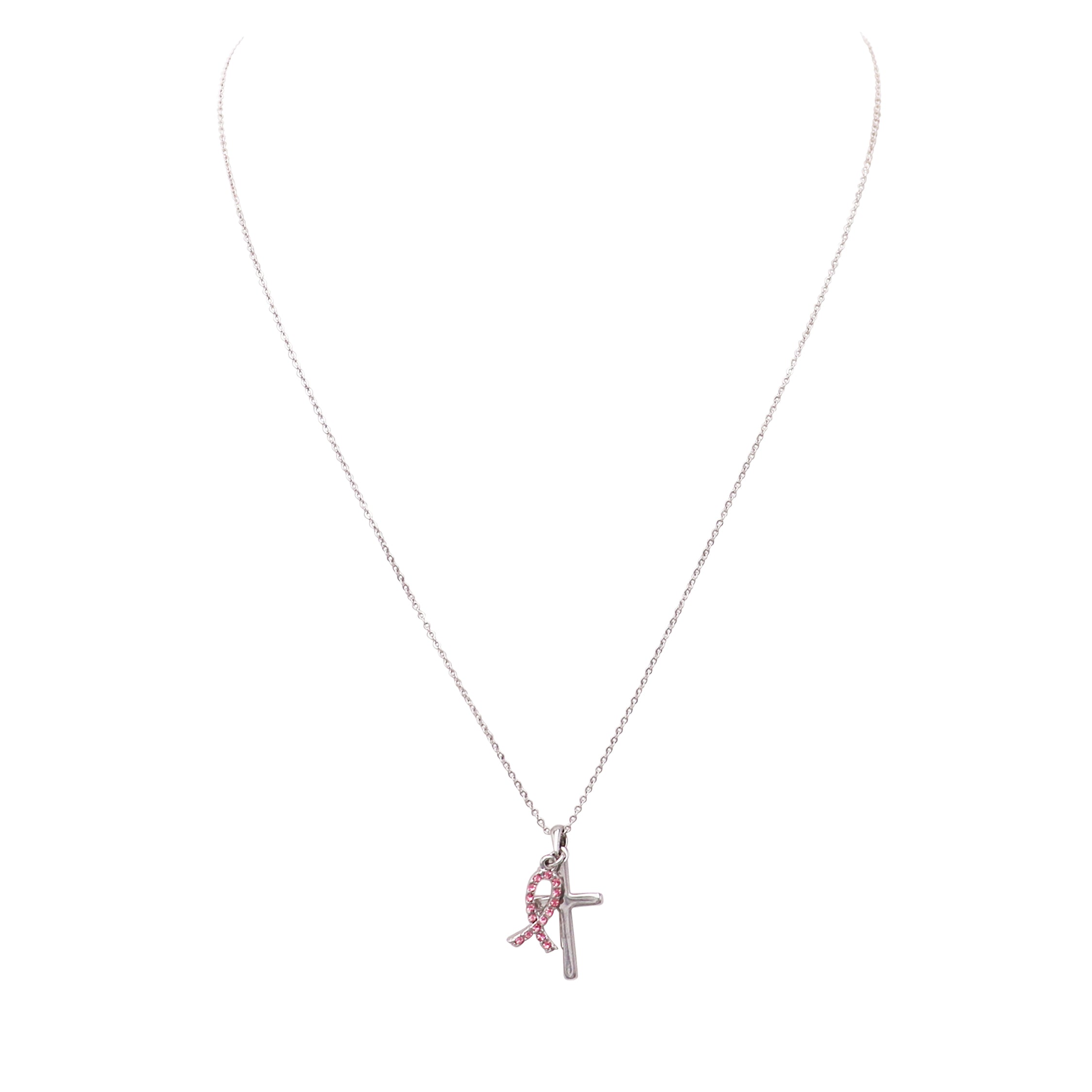 Hope Pink Ribbon Necklace Women - S925 Sterling Silver Cross Wing Jewelry  for Girl Strength Gift Awareness of Breast Cancer Christian (Pink)