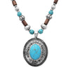 Cowgirl Chic Western Style Wooden Bead Turquoise Howlite Concho Pendant Necklace, 20"+3" Extender