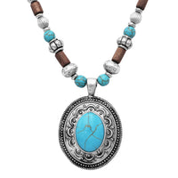 Cowgirl Chic Western Style Wooden Bead Turquoise Howlite Concho Pendant Necklace, 20"+3" Extender