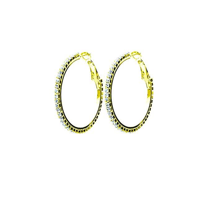 Hypo-allergenic Crystal Hoop Earrings (Gold, 35)