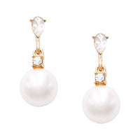 Stunning 10mm Simulated Pearl and Crystal Hypoallergenic Dangle Post Earrings, 0.82" (Gold Tone)