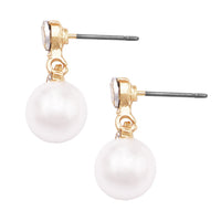 Stunning 10mm Simulated Pearl and Crystal Hypoallergenic Dangle Post Earrings, 0.82" (Gold Tone)