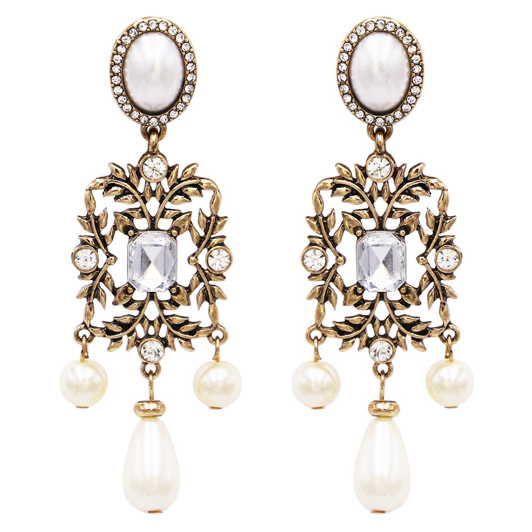 Eleanor Vintage Inspired Crystal and Pearl Drop Earrings