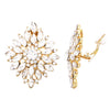 Women's Dazzling Gold Tone Crystal Rhinestone Flower Burst Clip On Earrings, 1.5"