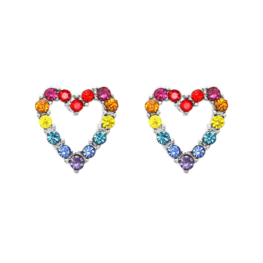 Kaleidoscope Rainbow Heart Crystal Rhinestone Hypoallergenic Post Earrings,  0.50