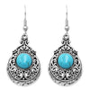 South Western Style Turquoise Howlite Hammered Cowgirl Textured Dangle Earrings, 1.75"