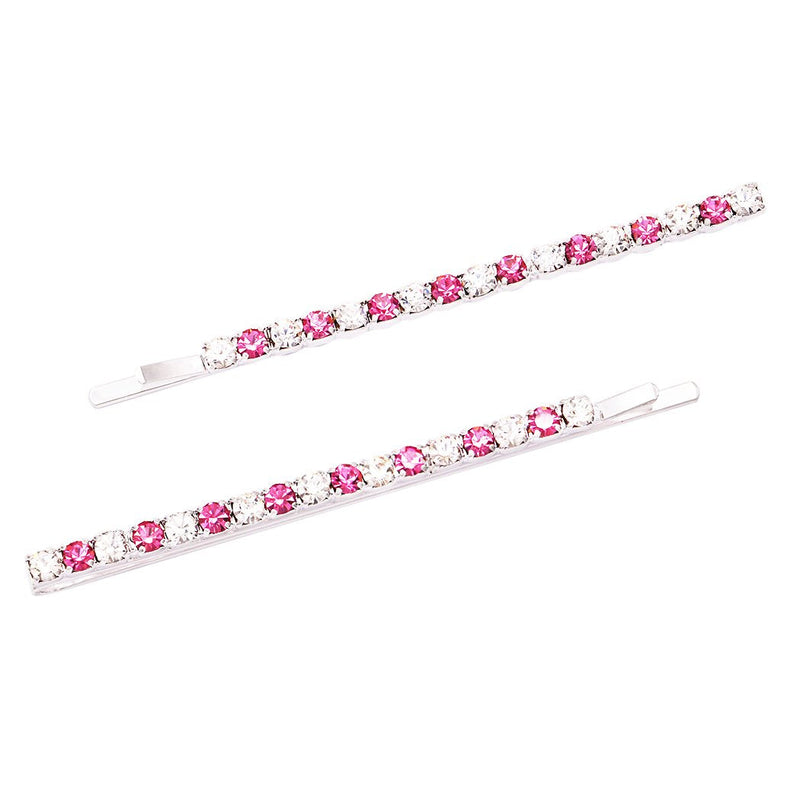 Set of 2 Colorful Crystal Rhinestone Hair Clip Bobby Pins Hair Barrette Accessories, 2.75" (Pink)