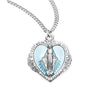 Sterling Silver Blue Enameled Heart Shape Miraculous Medal of Mary Pendant Necklace, 20"