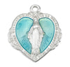 Sterling Silver Blue Enameled Heart Shape Miraculous Medal of Mary Pendant Necklace, 20"