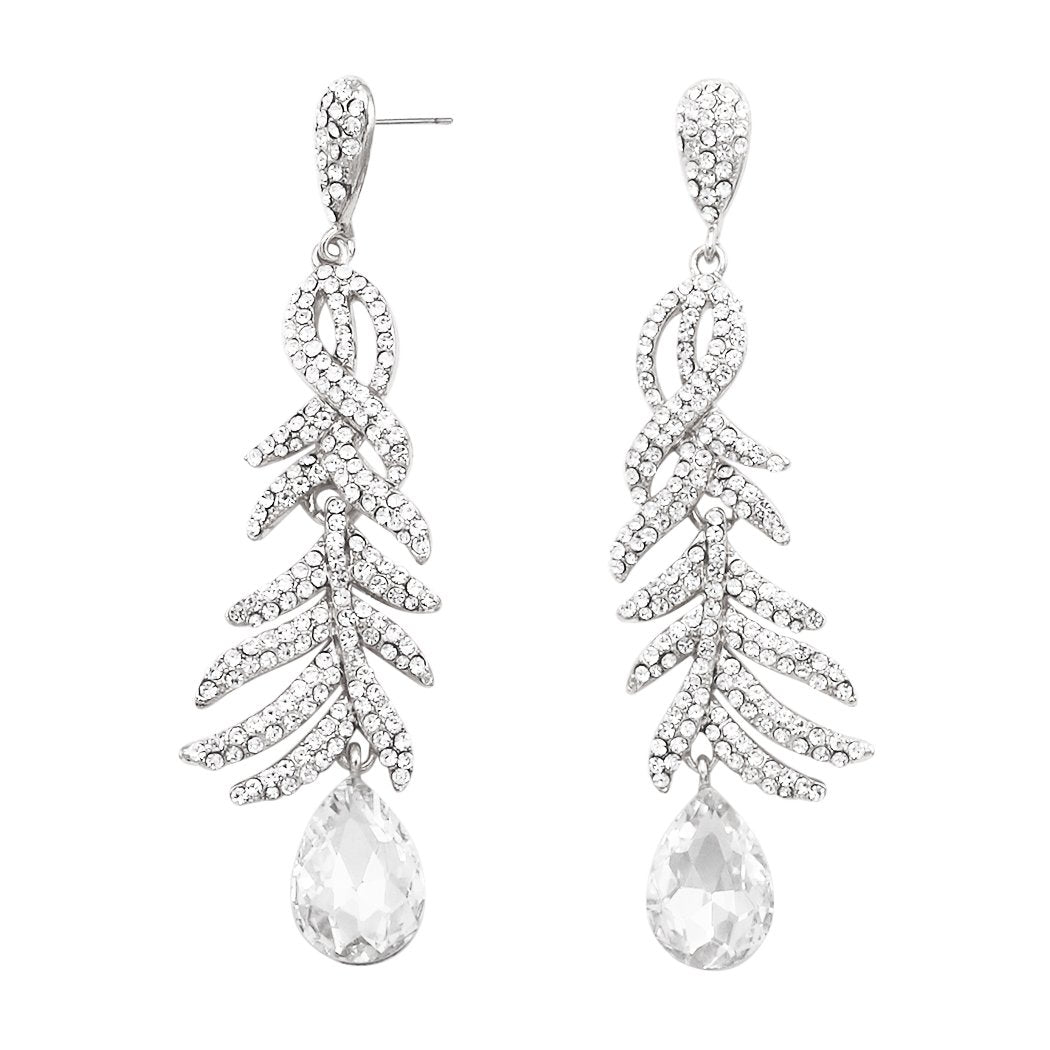 White Gold Moss Agate and Diamond Cluster Drop Earrings - Doron Merav