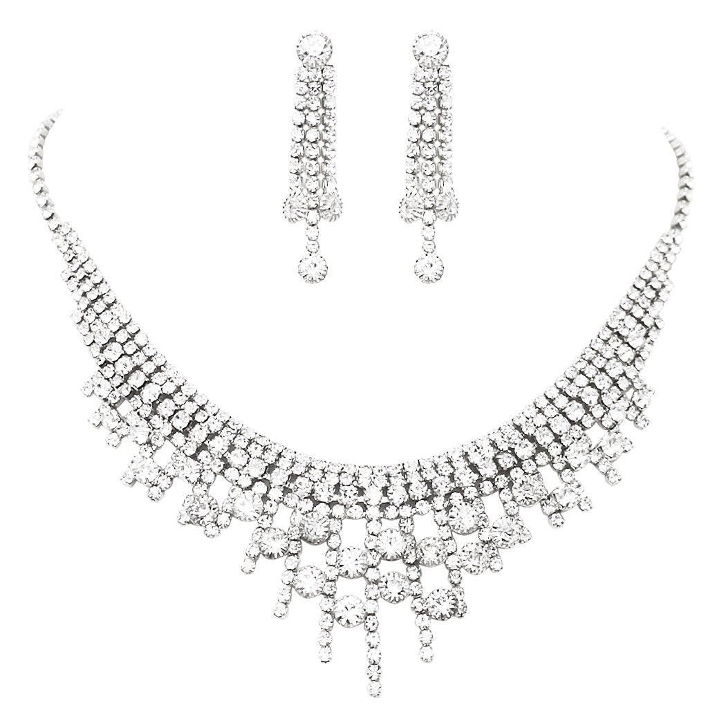 Stunning Adjustable Rhinestone Bridal Necklace and Earrings