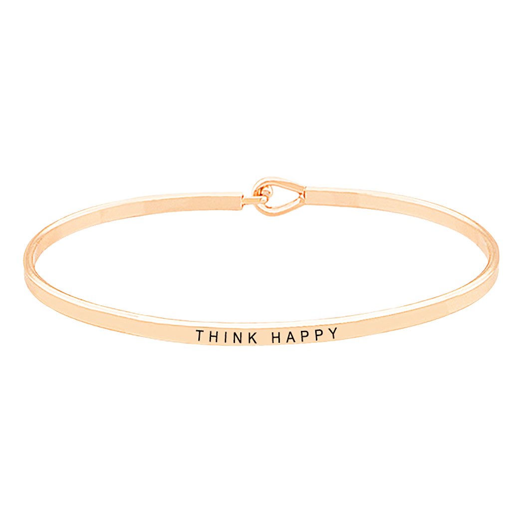 Inspirational Thin Hook Bangle Bracelet Think Happy (Rose Gold)